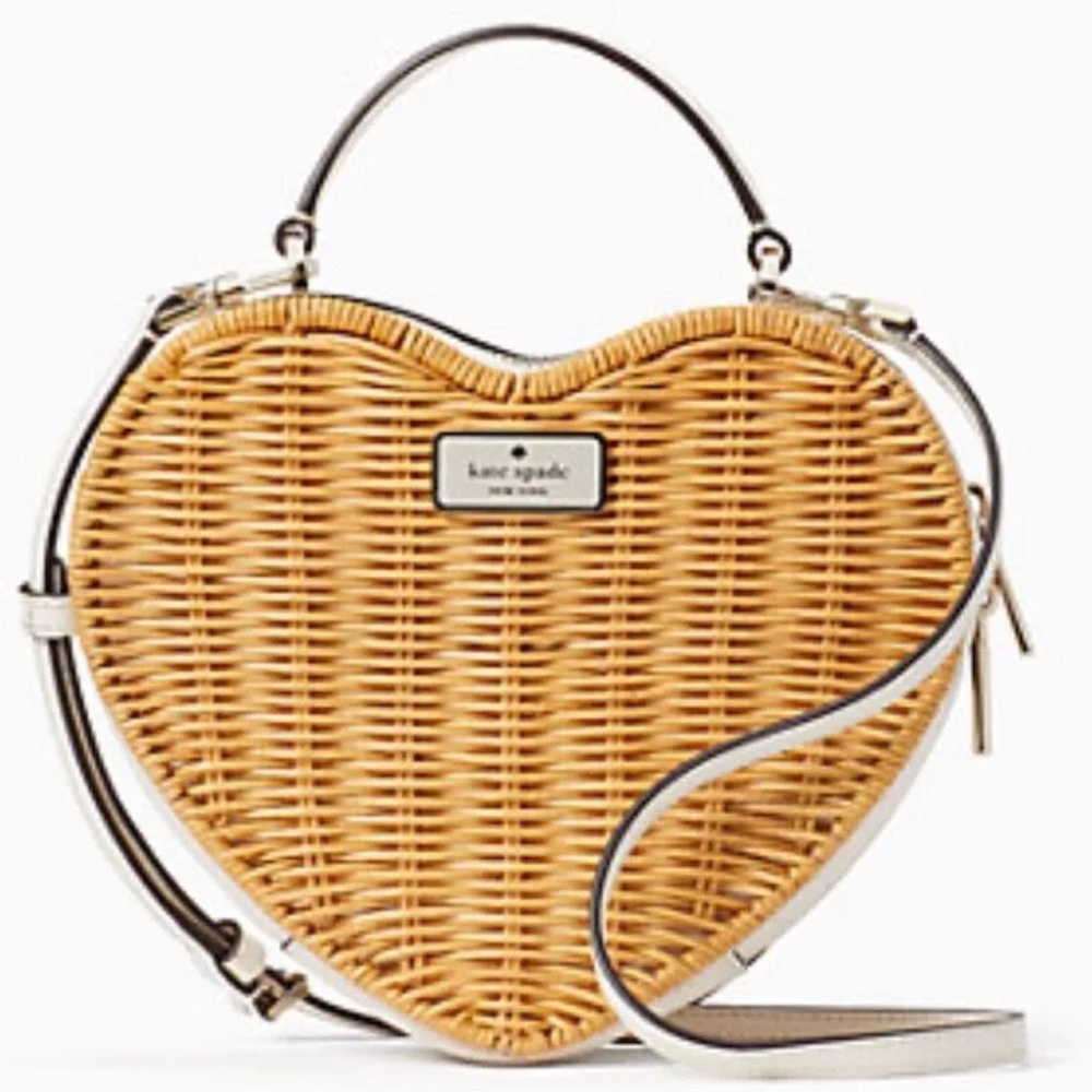 Kate Spade Natural Wicker Heart Crossbody Bag